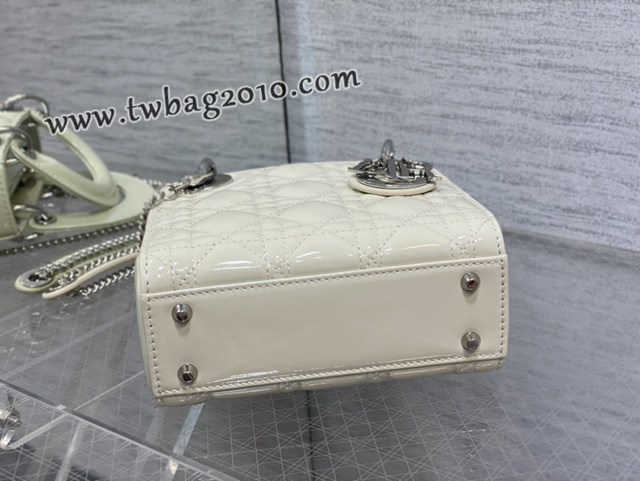 Dior专柜新款Lady女包迪奥顶级原单三格白色漆皮银扣Classic Lady戴妃包 djfk1209